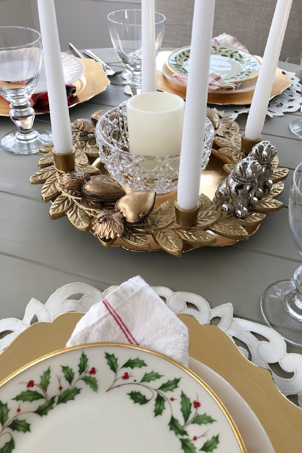Gold advent wreath with candles on our kitchen table - Hello Lovely Studio. #adventwreath #adventcandles