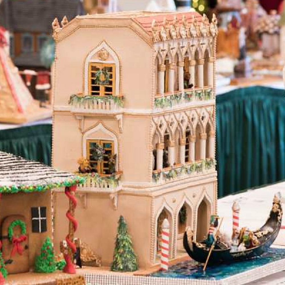 Magnificent prize-winning gingerbread house by Glenda Tant called "Christmas in Venice." #gingerbreadhouse #christmasbaking #holidaybaking