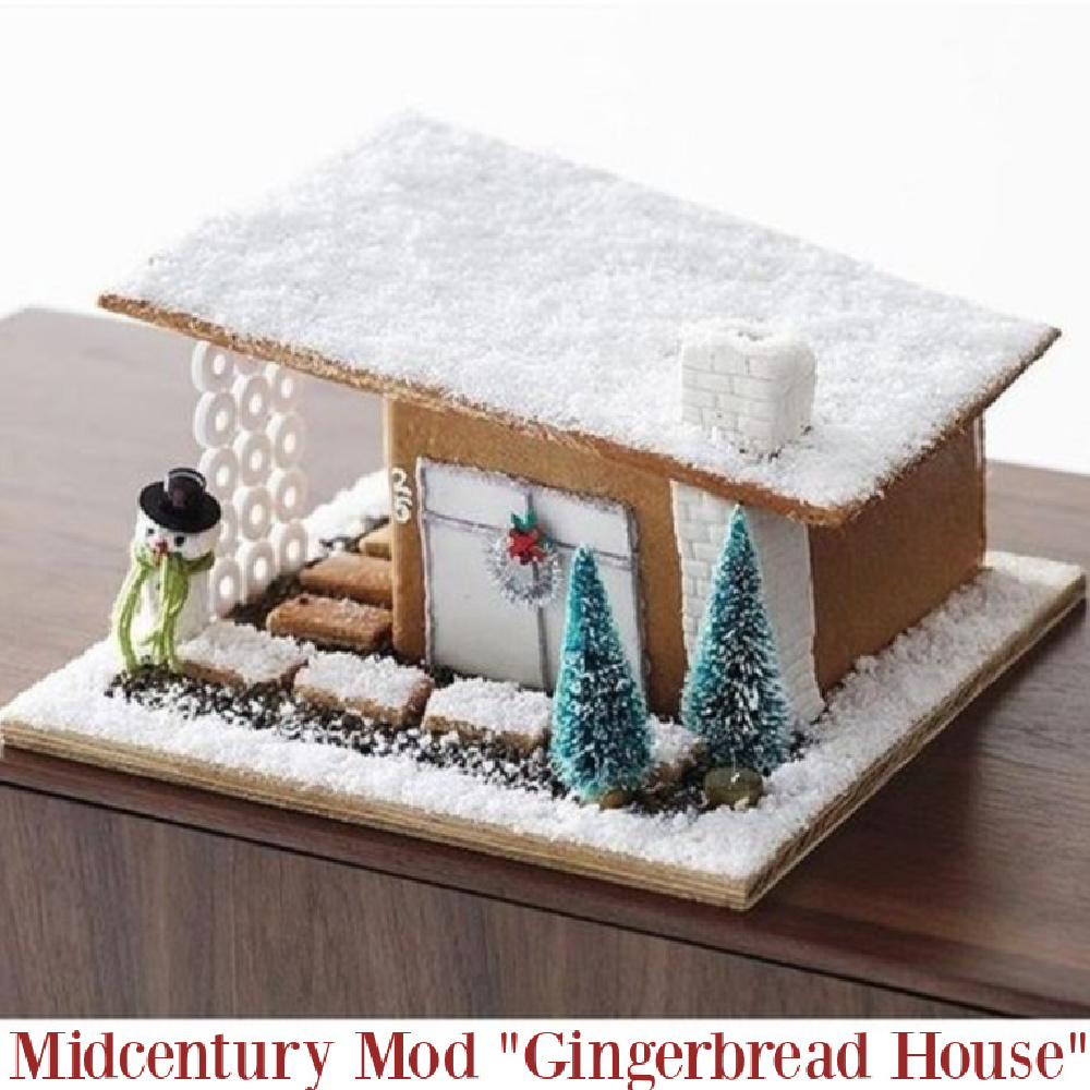 Gingerbread house with midcentury mod style. #gingerbreadhouses #holidaybaking #gingerbread #christmasbaking