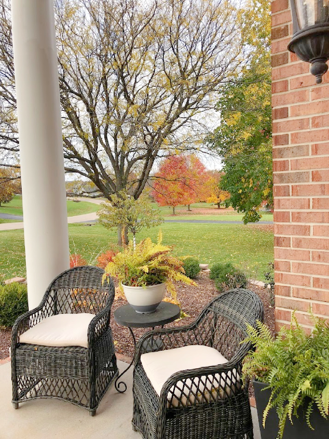 Fall trees and front porch - Hello Lovely Studio.