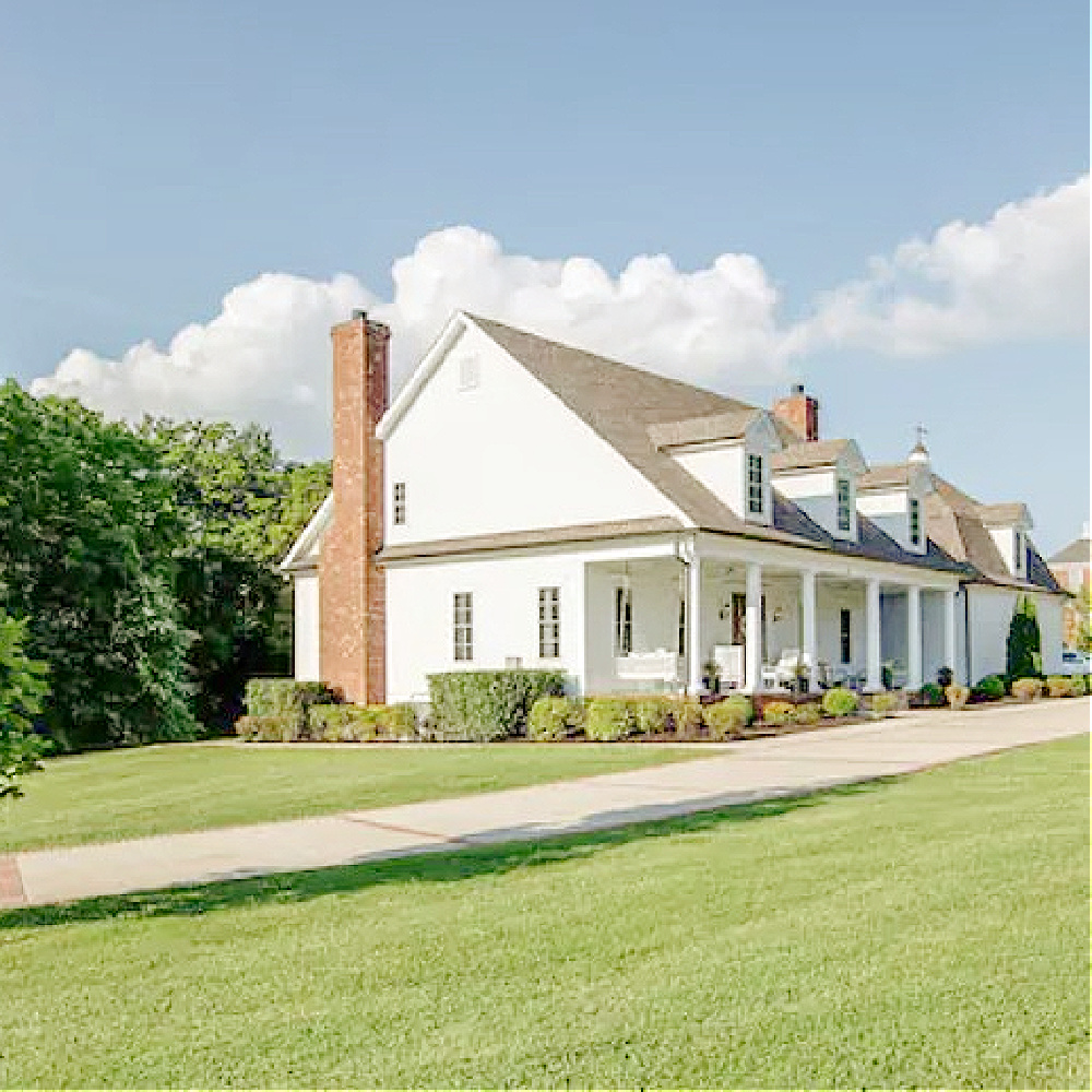 White traditional Southern cottage style home with wide front porch and dormers - Franklin, TN - Hello Lovely Studio.