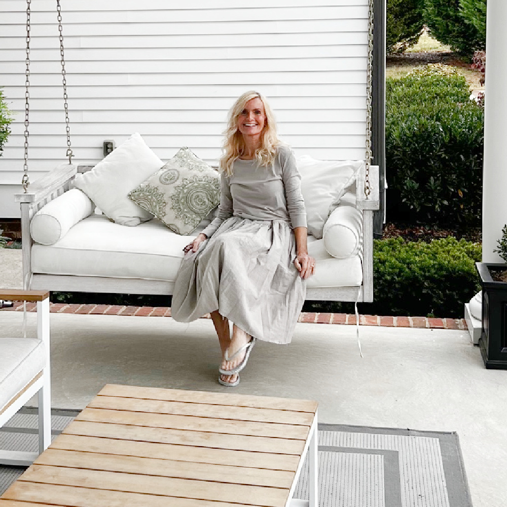 Michele on a Southern porch swing in Franklin, TN - Hello Lovely Studio.