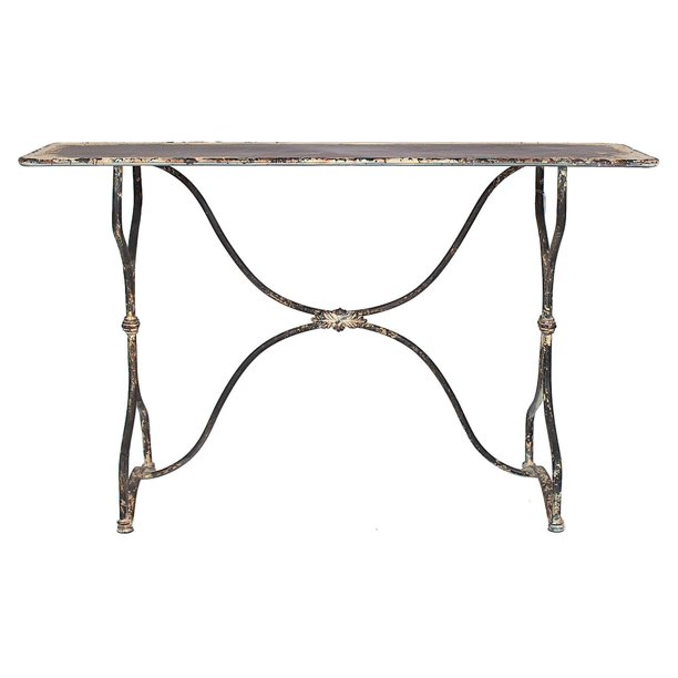 3R Studios distressed white French country metal console table.