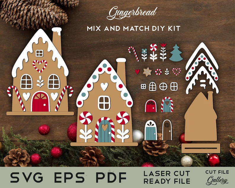 DIY paintable gingerbread house kit - Cut File Gallery on Etsy.