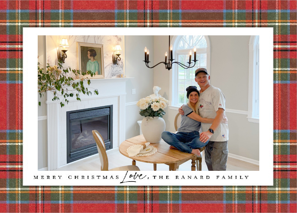 Michele and husband in dining room - Christmas card (Tartan by Wildfield Paper Co. for Minted). #holidaycards #personalizedcards