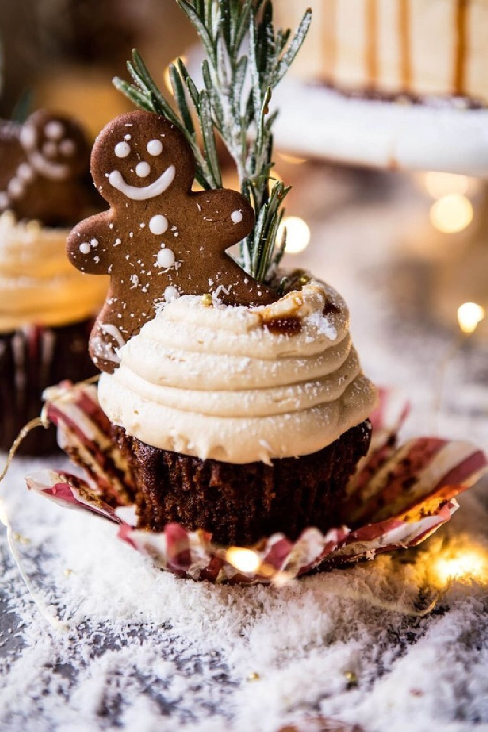Gingerbread cupcakes decorated for holidays - AllThingsChristmasandWinter. #cozychristmas #christmasbaking #gingerbread