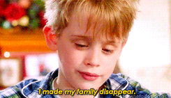 gif result for funny Home Alone made family disappear Kevin raises eyebrows movie scene