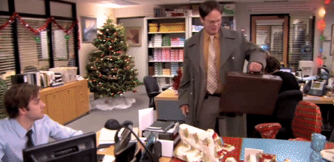 gif result funny dwight falling Christmas the office