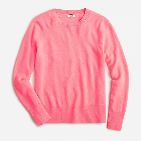 Cashmere crewneck sweater in Neon Flamingo, J. Crew