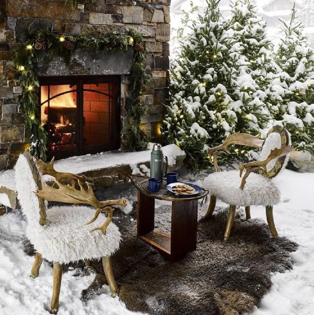 Rustic chic mountain loge style at Yellowstone Club - design by Ken Fulk in Elle Decor; photo by Douglas Friedman.