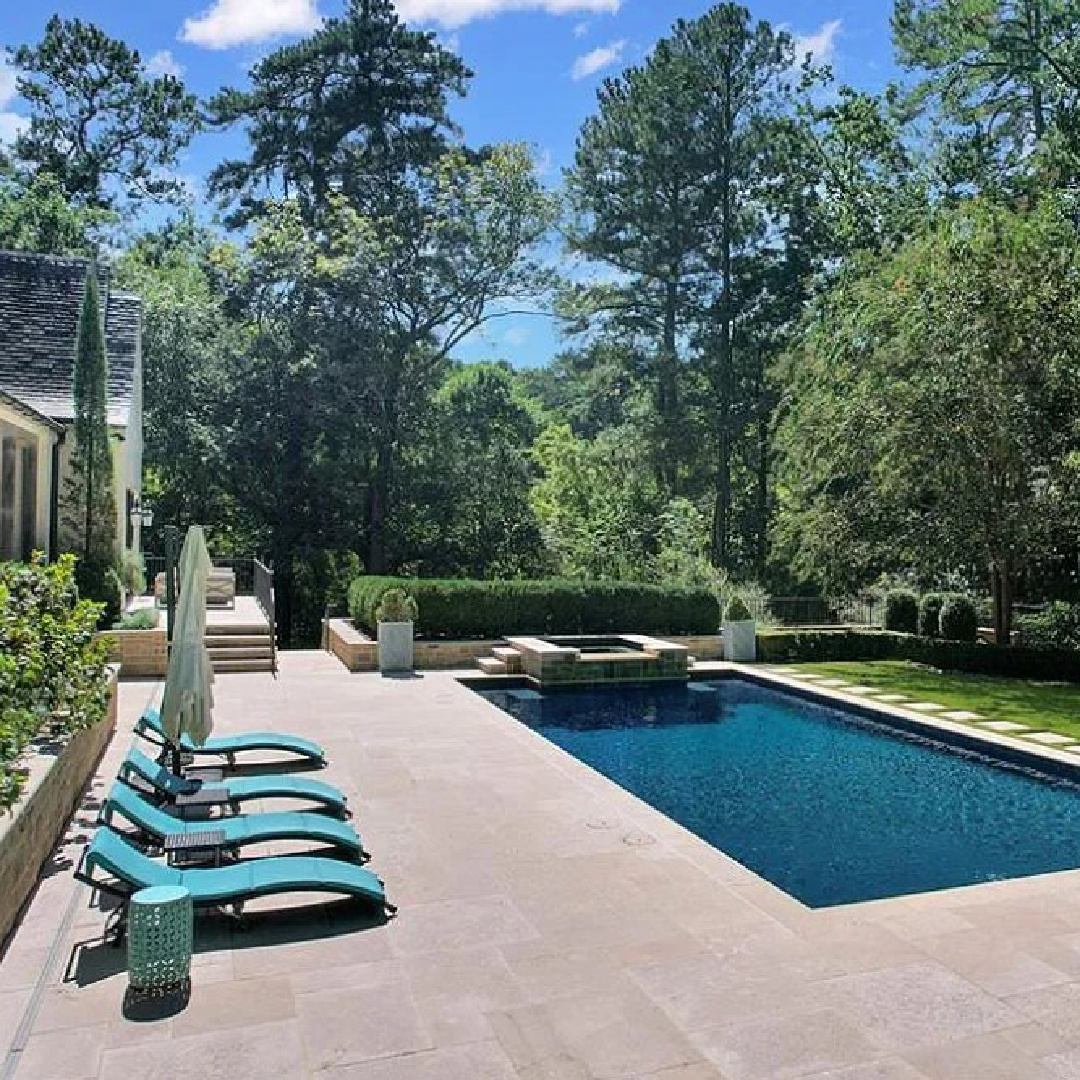 Beautiful French country home in Buckhead Atlanta neighborhood with exquisite architecture, craftsmanship, interior design and landscape. #frenchcountryhome #luxurioushomes