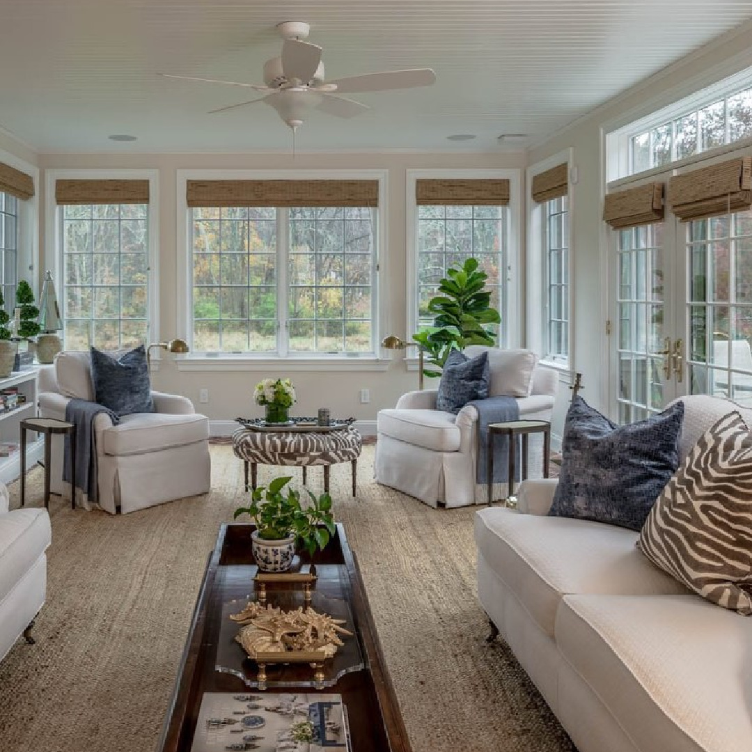 Beautiful sun room with BM Decorator's White paint color - Rittenhouse Builders Inc. #decoratorswhite #bmdecoratorswhite