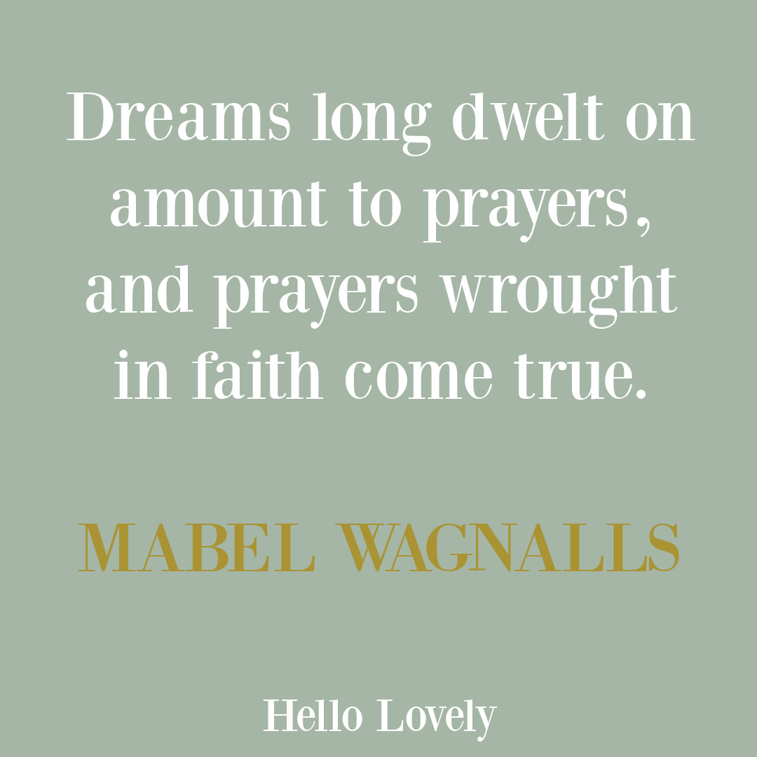 Mabel Wagnalls quote etched at Wagnalls Memorial Library about the relationship of dreams, prayers, and faith - Wagnalls authored THE ROSE-BUSH OF A THOUSAND YEARS in 1919.