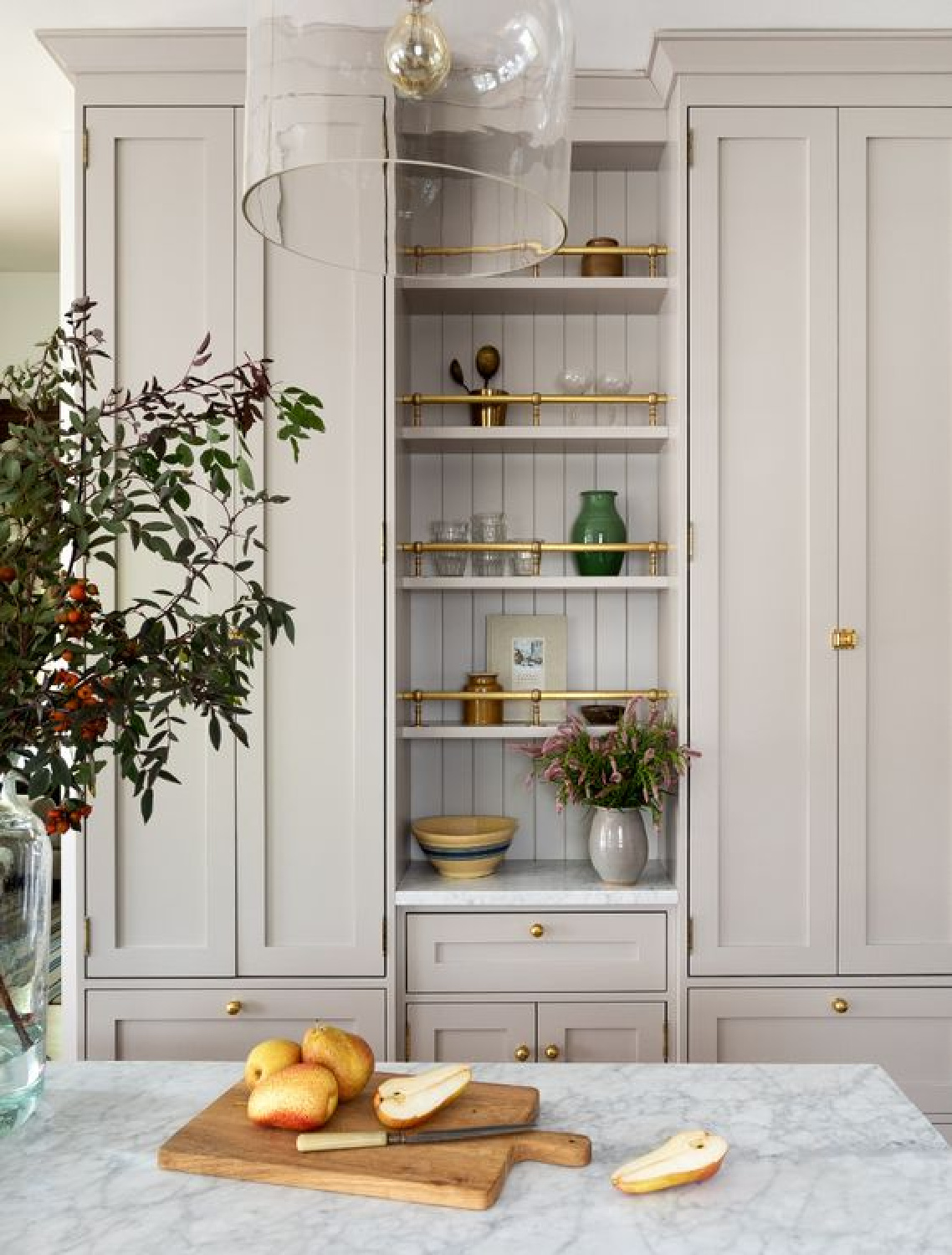 Elephant's Breath paint color on kitchen cabinets - Heidi Caillier's Phinney Ridge craftsman project. #elephantsbreath