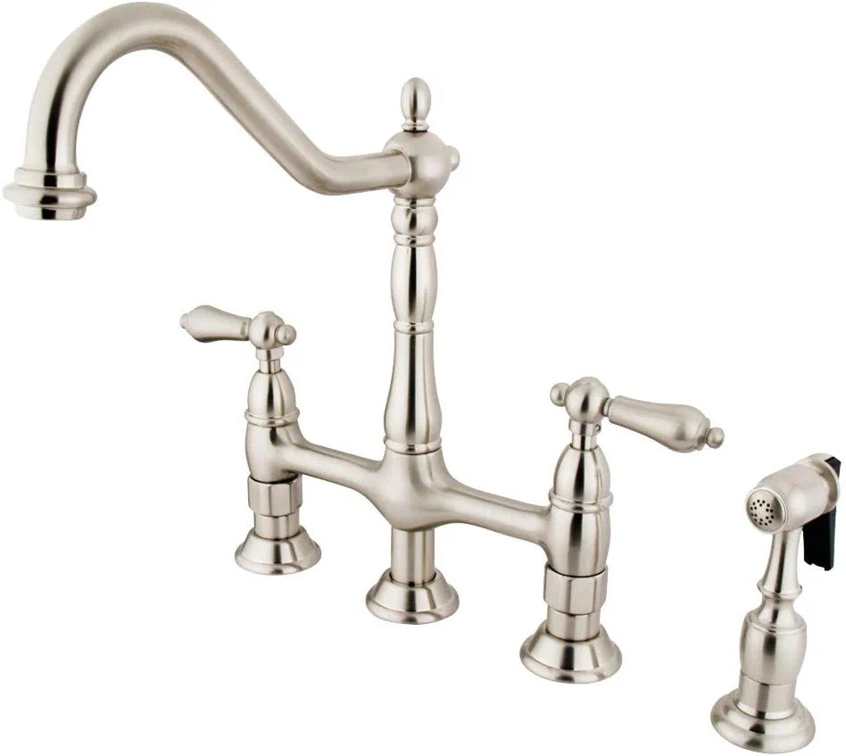 Kingston Brass Heritage Bridge Faucet for Kitchen in Brushed Nickel