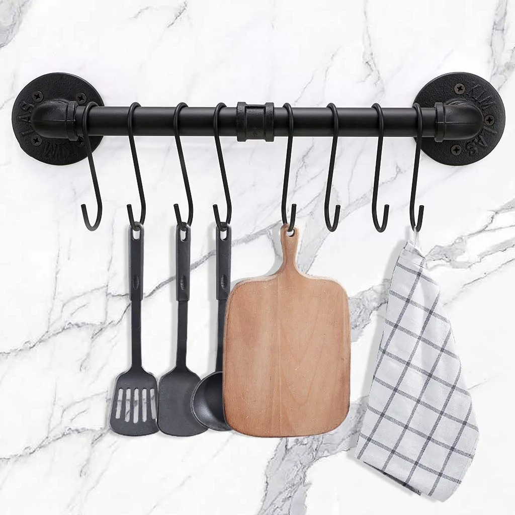 16" Industrial Rack With Hooks for Pans and Kitchenware.