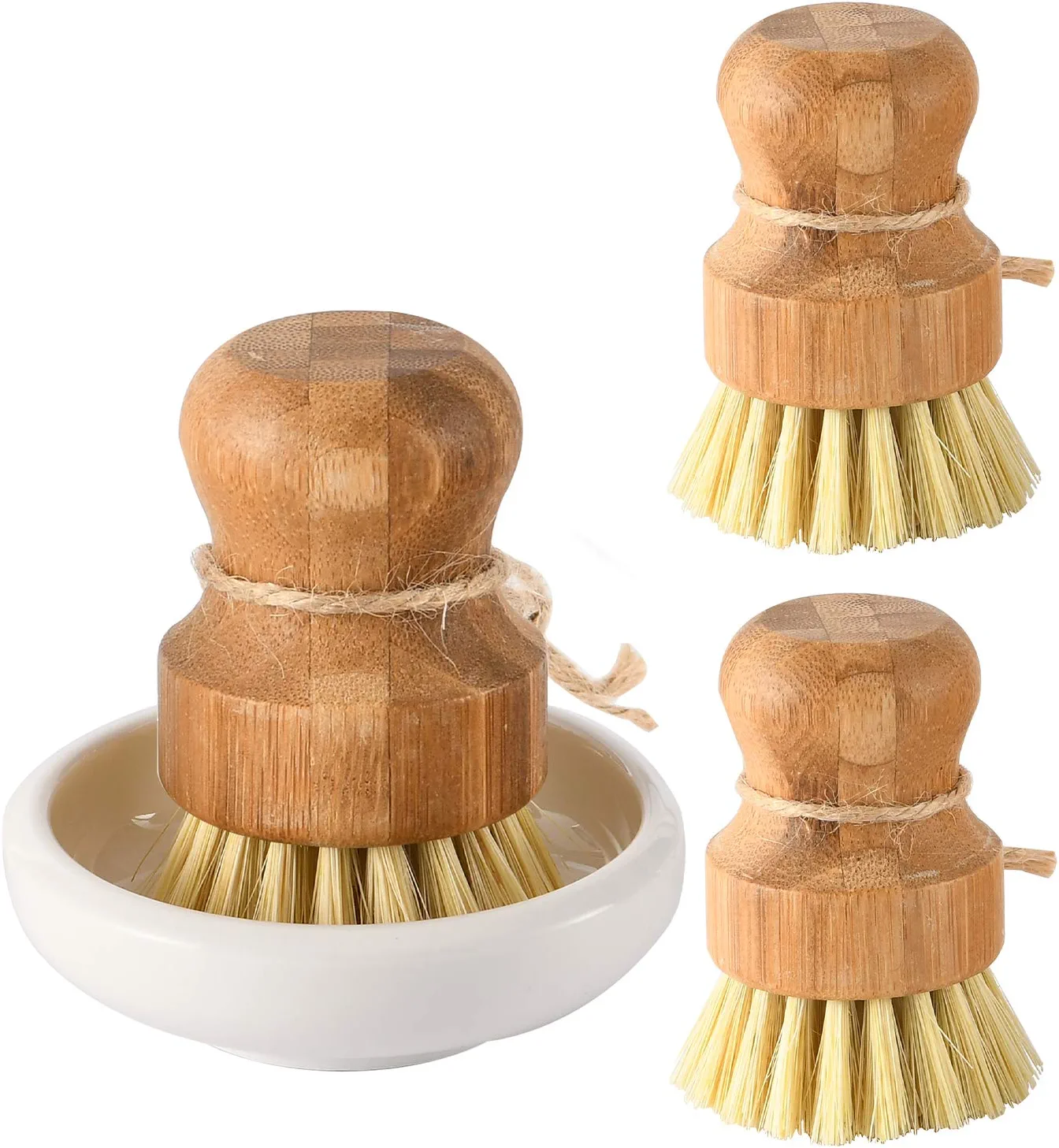 Set of 3 bamboo scrubbers and cast iron pot/pan