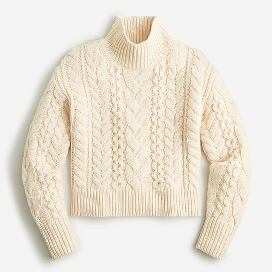 Cashmere Cropped Cableknit Sweater, J. Crew