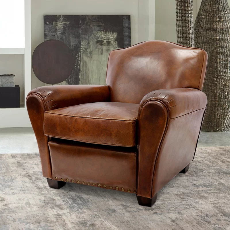Parisian style chic brown leather club chair. #frenchchairs #parisianclubchair