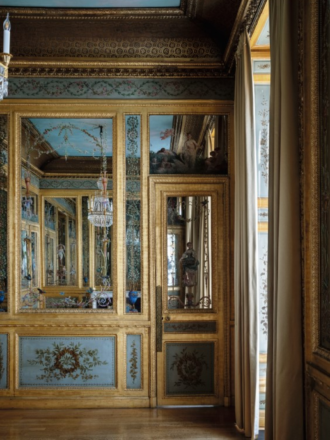 Paintings on glass in The Mirror Room of Élysée Palace. Photo from Presidential Residences in France (Flammarion 2021)