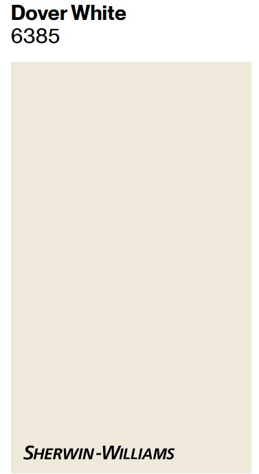 Sherwin Williams Dover White paint color swatch. #doverwhite #swdoverwhite #whitepaintcolors