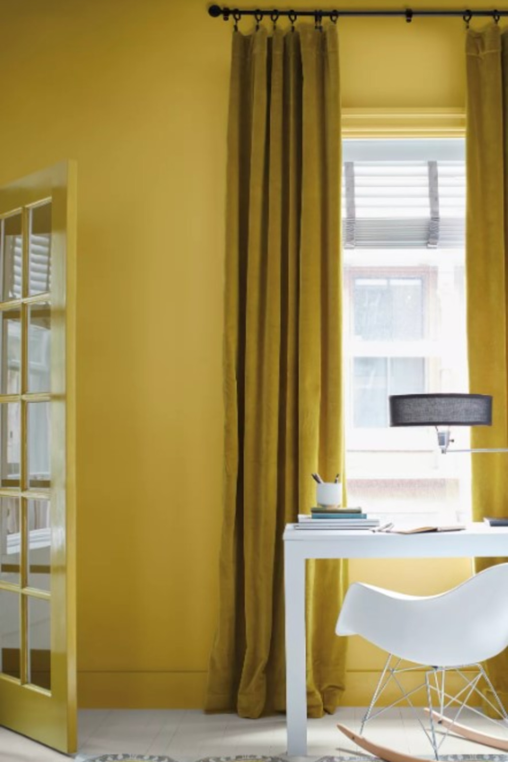 Savannah Green 2150-30 Benjamin Moore paint color - a trending yellow green ochre color with a chic style.