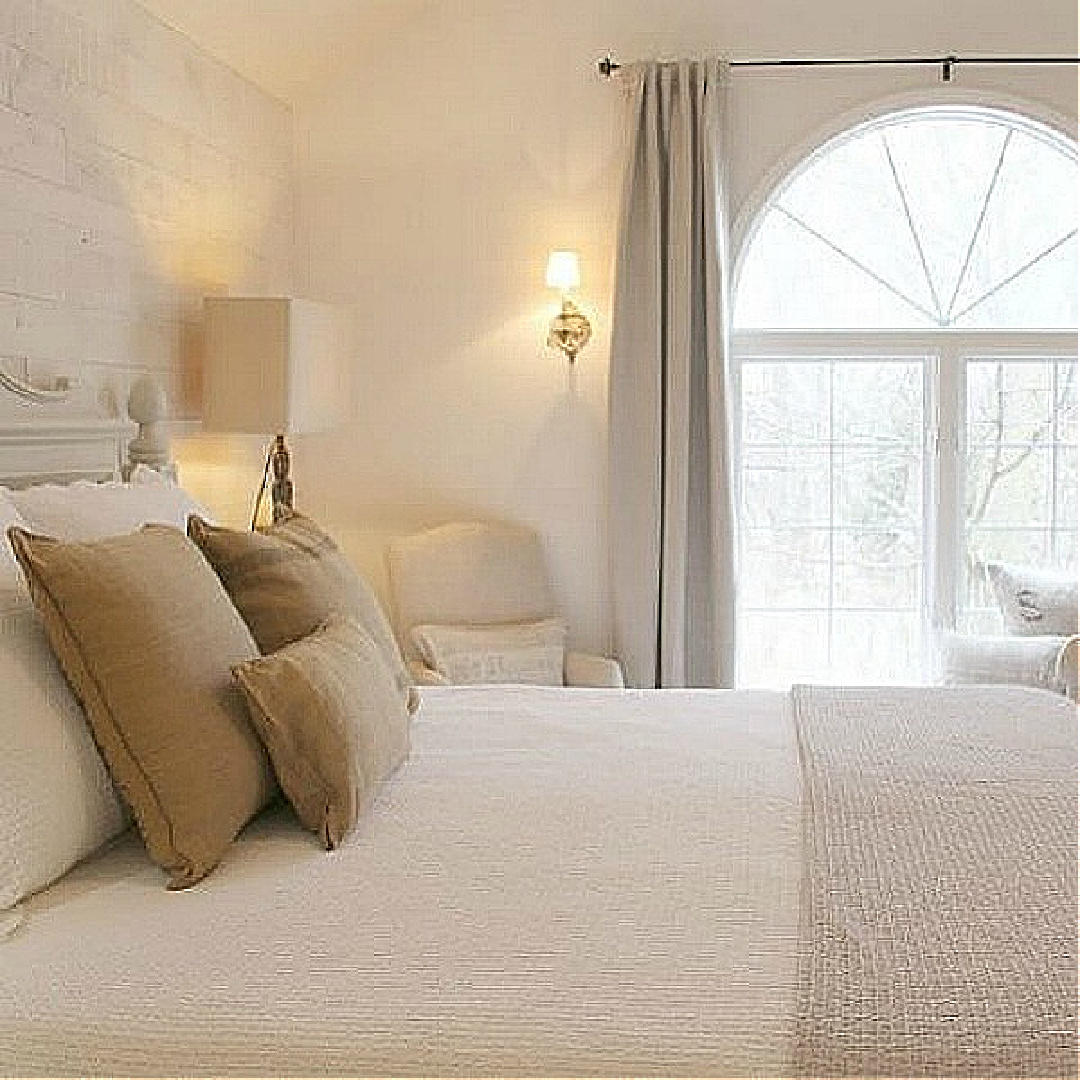 Cottage style bedroom with Stikwood Hamptons statement wall - Hello Lovely Studio.