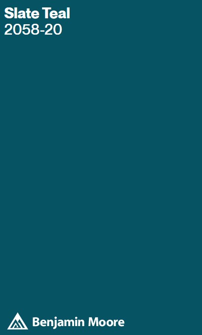 Benjamin Moore Slate Teal 2058-20 blue paint color swatch. #slateteal