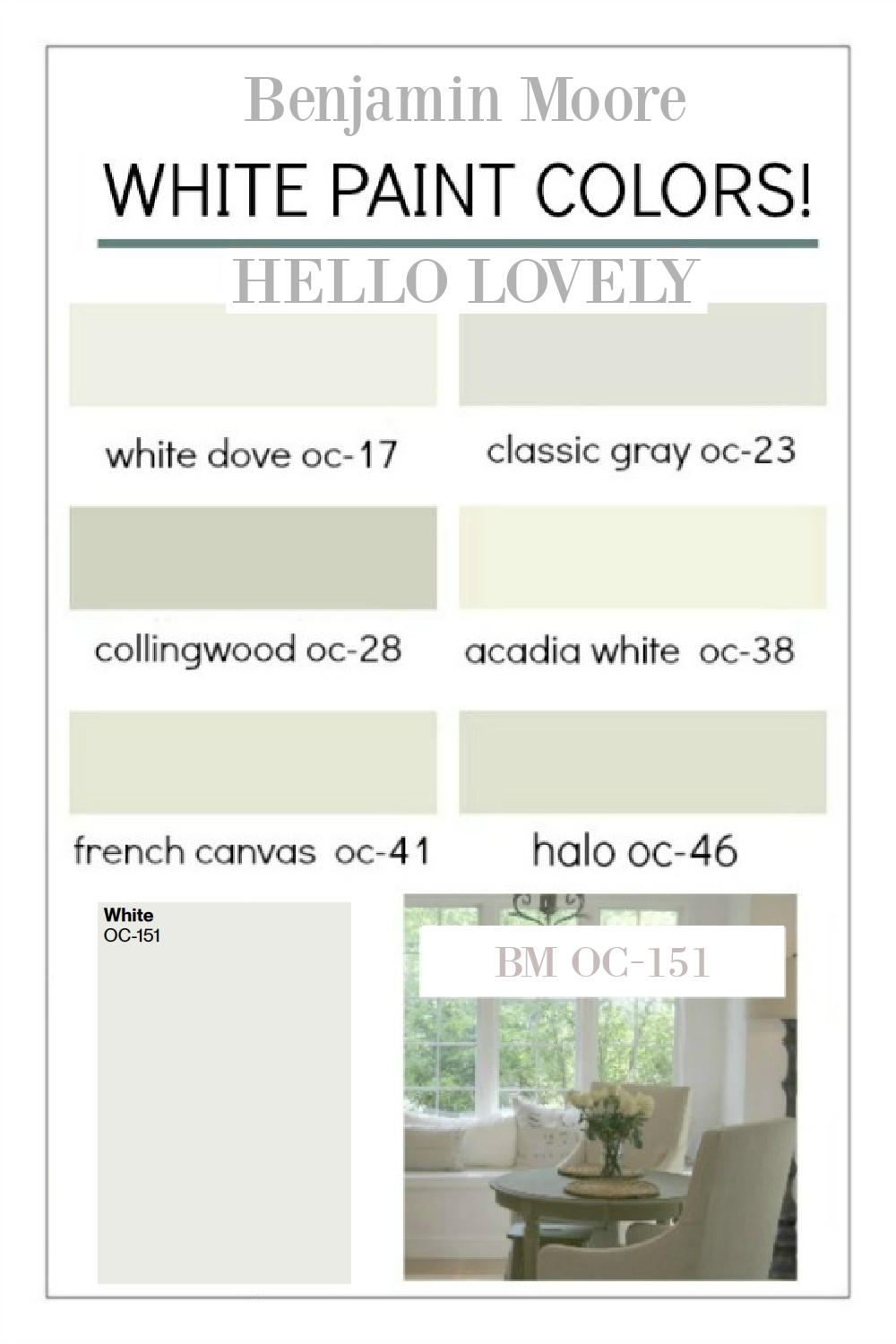 Benjamin Moore White Paint Colors - favorites from Hello Lovely Studio. #whitepaintcolors #benjaminmoorewhite