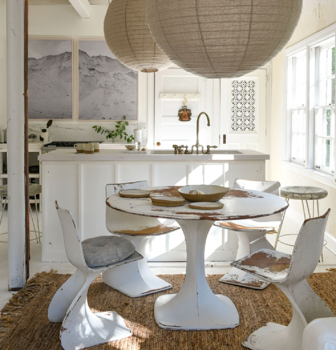 Behr Natural White painted kitchen in Leanne Ford's carriage house. Photo by Erin Kelly for Domino. #behrnaturalwhite #leanneford