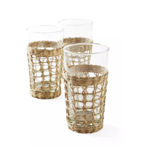 Cayman glasses set of seagrass wrapped glassware - Serena & Lily. #coastaltabletop