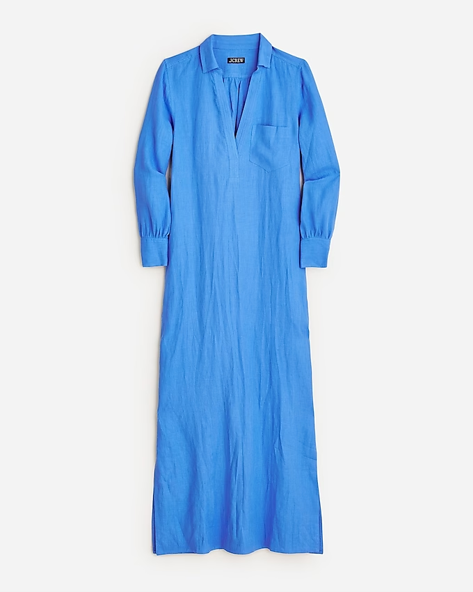 Long linen shirtdress in blue, J. Crew