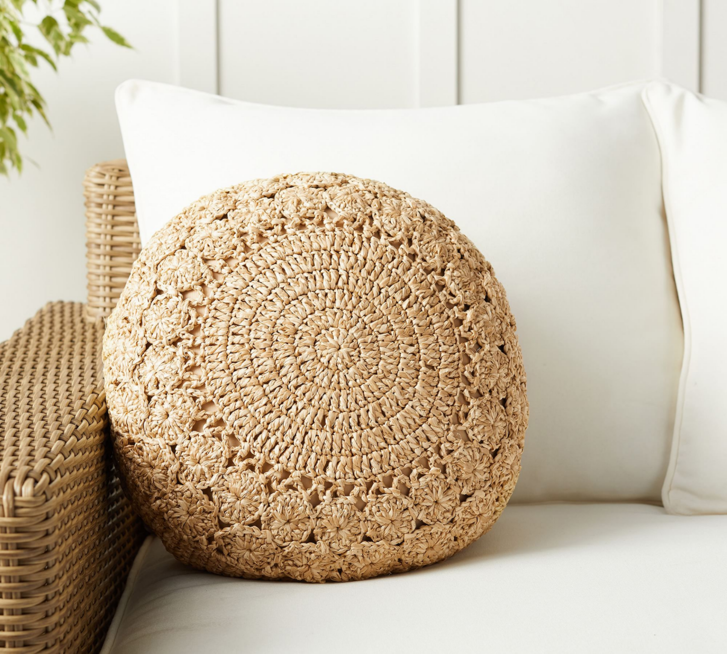 Round hand-crochet pillow, Pottery Barn