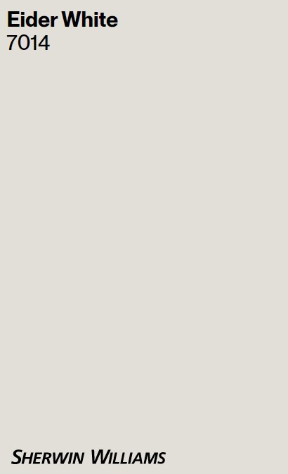 Sherwin Williams Eider White 7014 paint color swatch. #eiderwhite