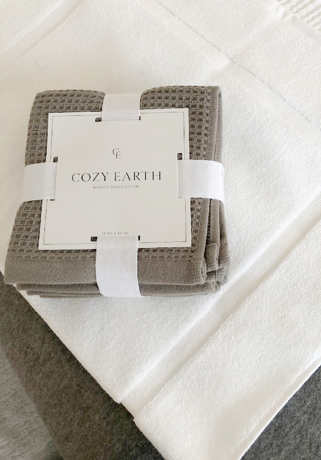 Cozy Earth waffle weave washcloths and bathmat detail - Hello Lovely Studio.