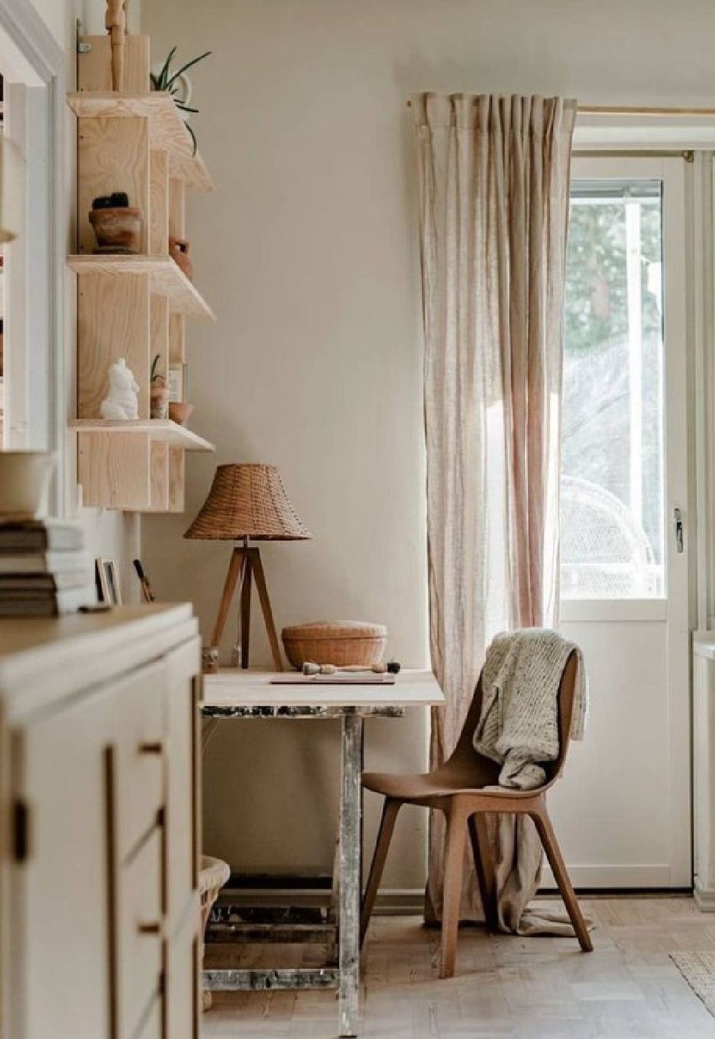 Design by @annamalmbergphoto - home office in a stylist and photographer's breathtaking Stockholm apartment with rustic textured warmth and serenity. #stockholmapartment #scandiinterior #modernrustic