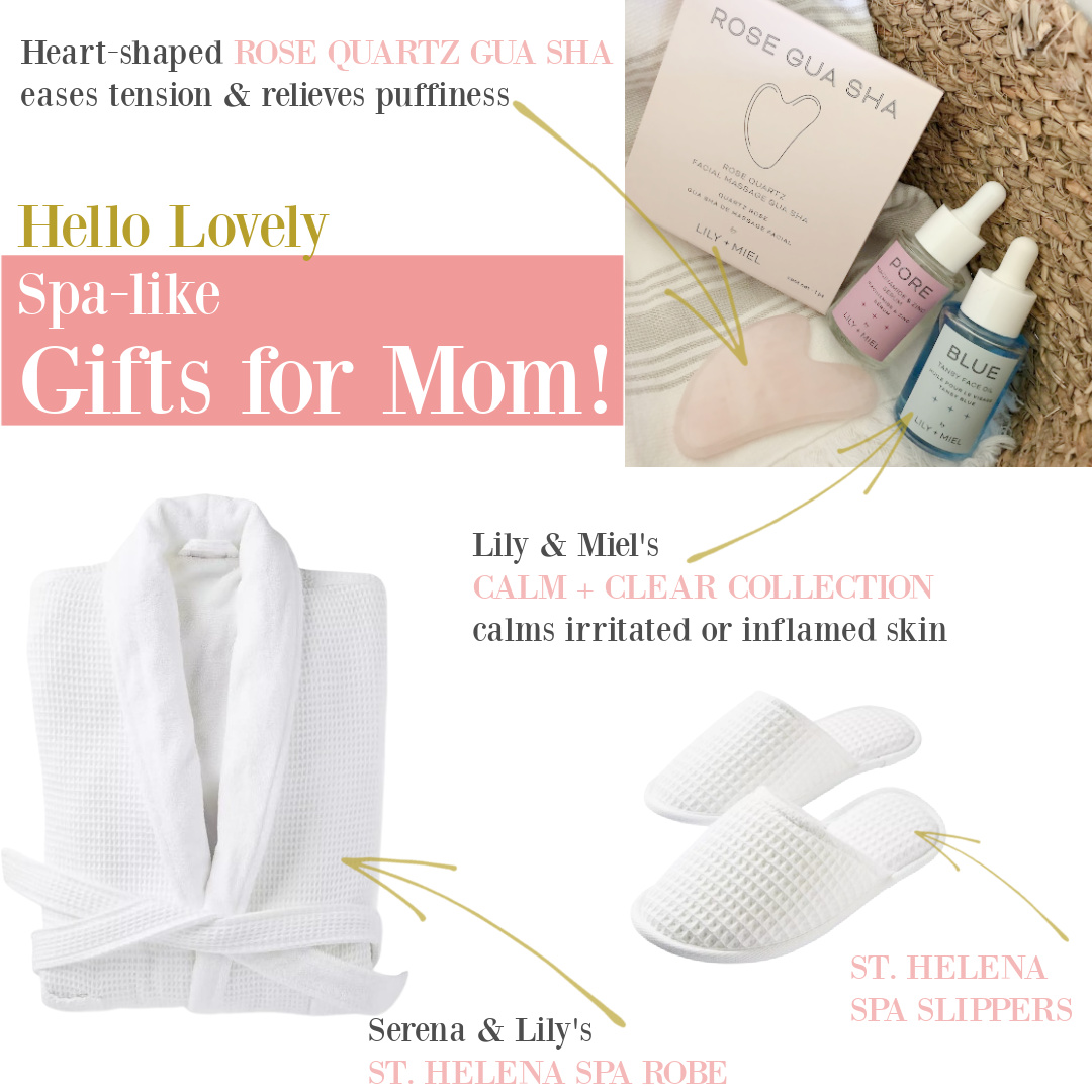 Spa-like Gifts for Mom - a gift guide of skin comforting self care from Hello Lovely. #giftguide #spagifts #mothersday