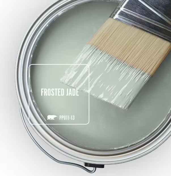 Behr Frosted Jade green paint color swatch. #frostedjade #frenchgreenpaintcolors