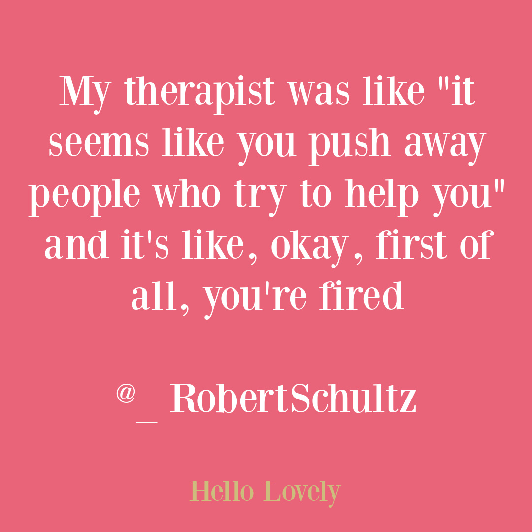 Funny tweet about therapy from @_RobertSchultz on Hello Lovely Studio.