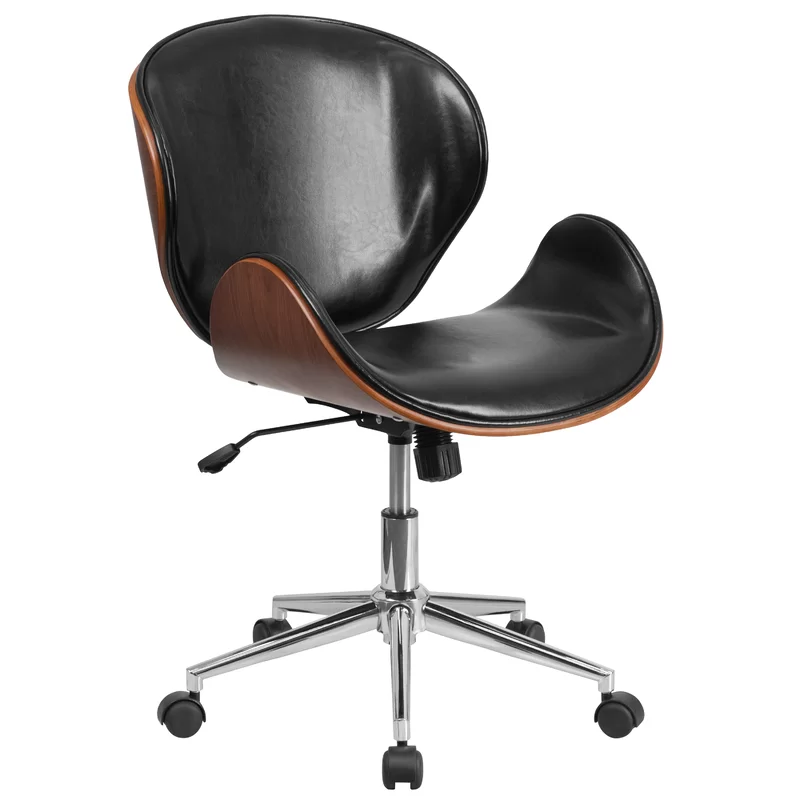 Bentwood desk chair with black leather and wood