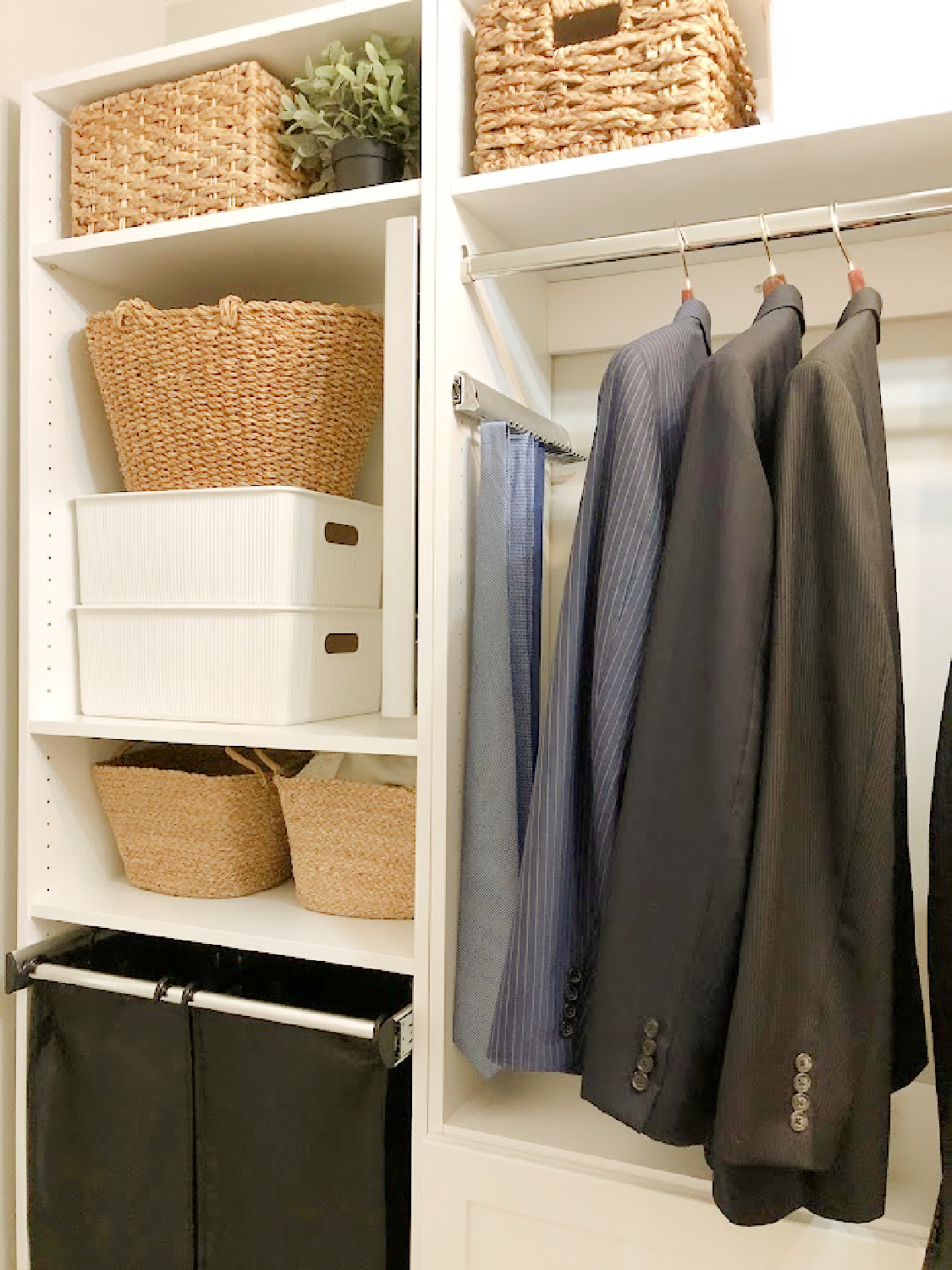 Tie rack in my husband's side of the Modular Closets custom closet - Hello Lovely. #customclosetaccessories #diycloset