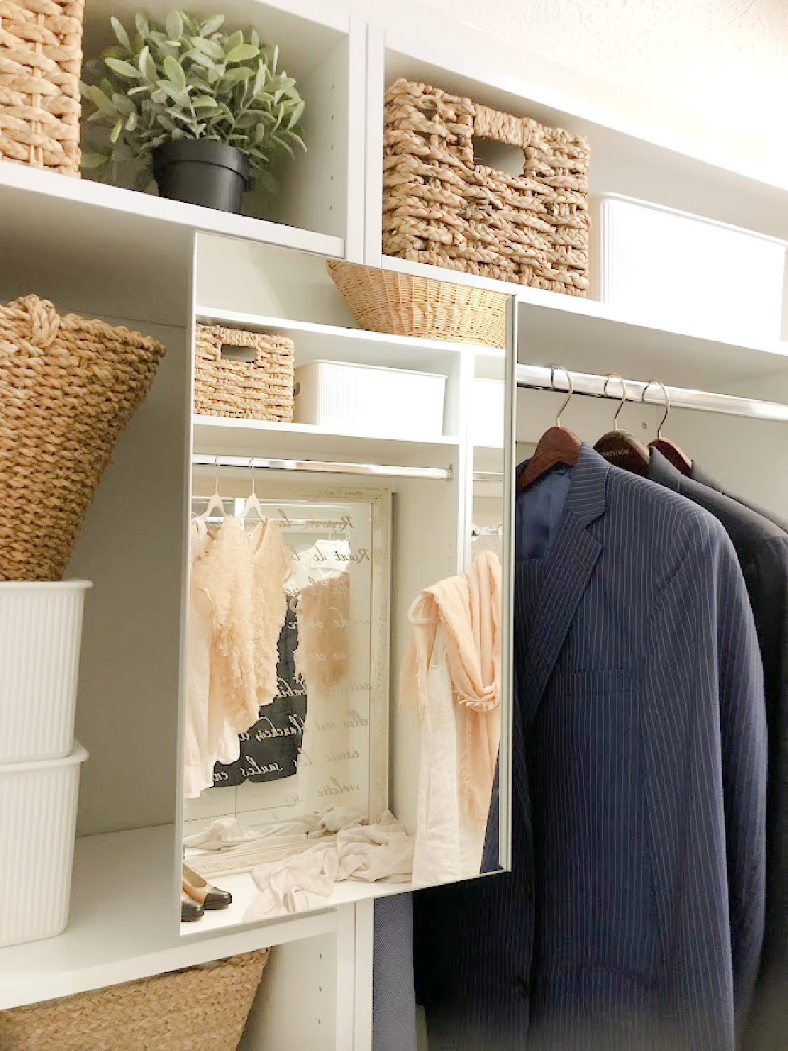 Sliding mirror that pivots in our new Modular Closets custom closet we installed ourselves! #customclosetideas #closetdiy