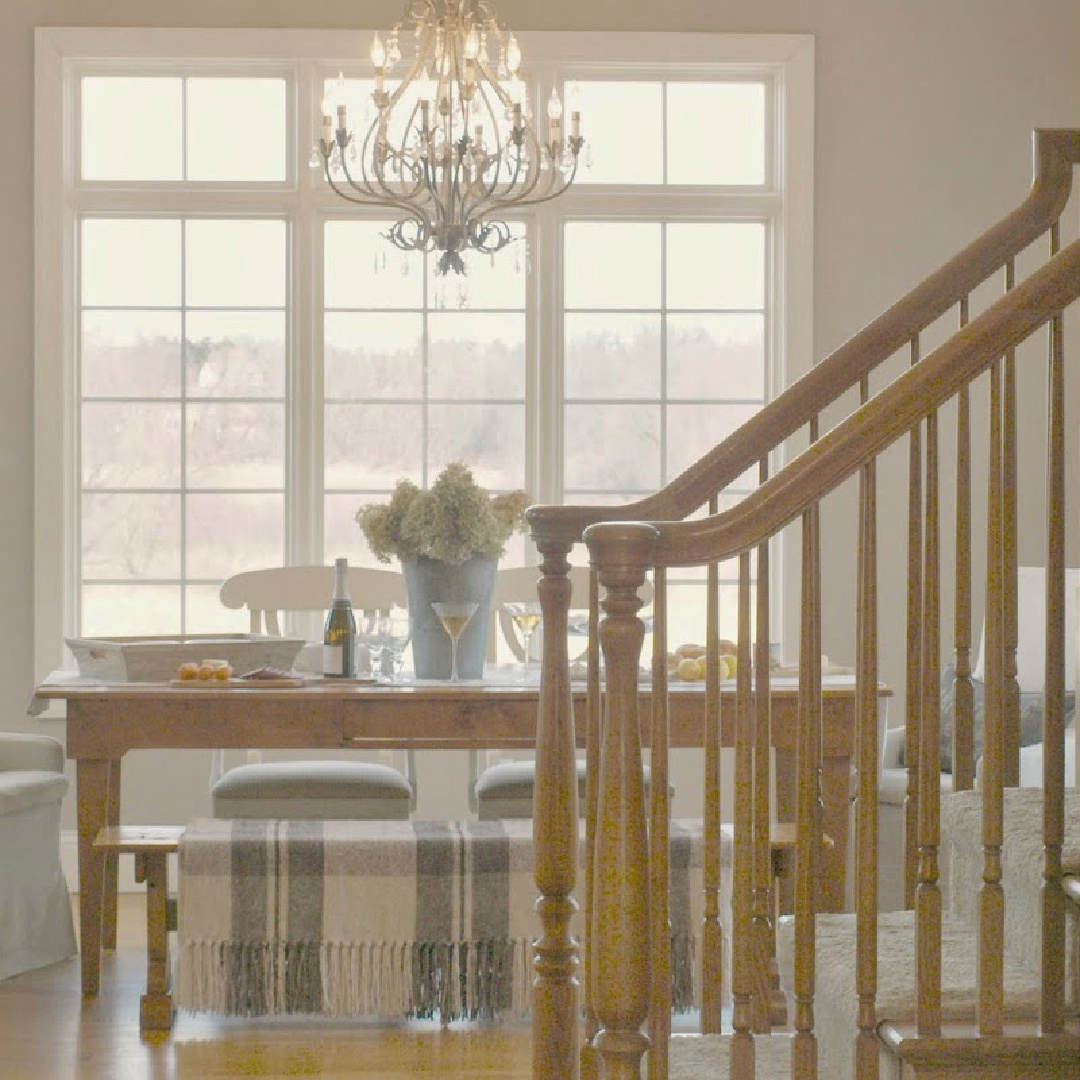 Ashley Gray (Benjamin Moore) in my French country kitchen with Silestone Ivory Coast counters, warm white Thomasville cabinets, and white oak hardwood flooring - Hello Lovely Studio. #bmashleygray #hellolovely #frenchkitchens