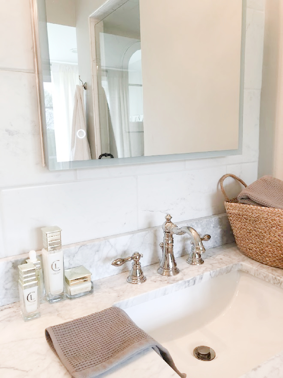 Clear Label Skincare essentials on my bathroom vanity - Hello Lovely Studio. #cleanskincare #clearlabelskincare