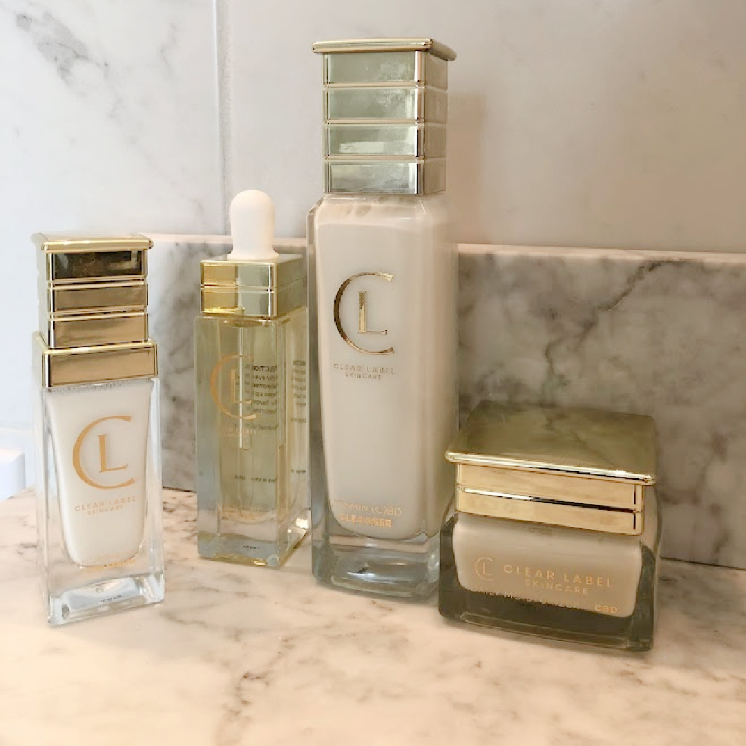 Clear Label Skincare essentials on my bathroom vanity - Hello Lovely Studio. #cleanskincare #clearlabelskincare