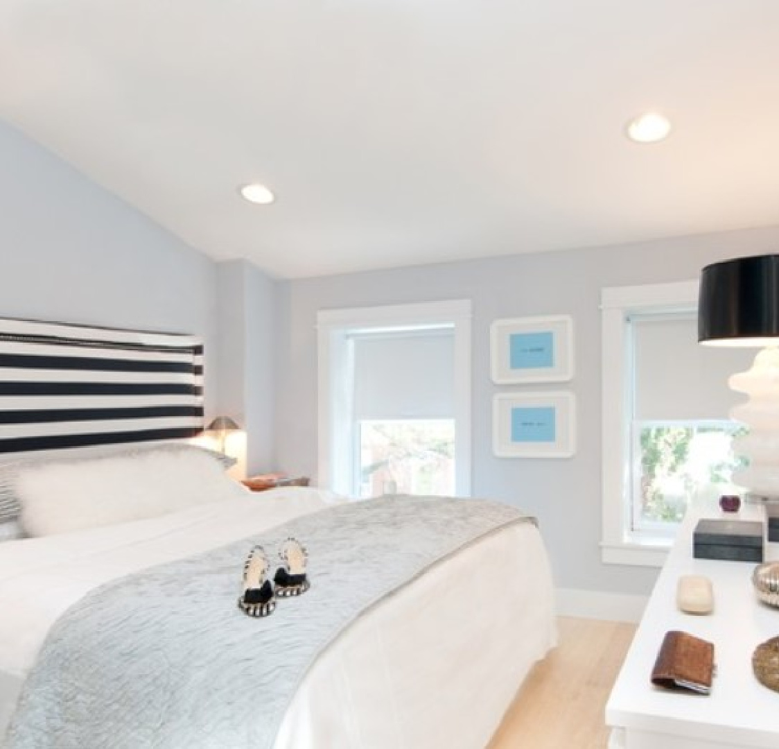 BM Cascade White 2127-70 pale blue paint color on bedroom walls - design by Michelle Miller Interiors. #bmcascadewhite #lightbluepaintcolors