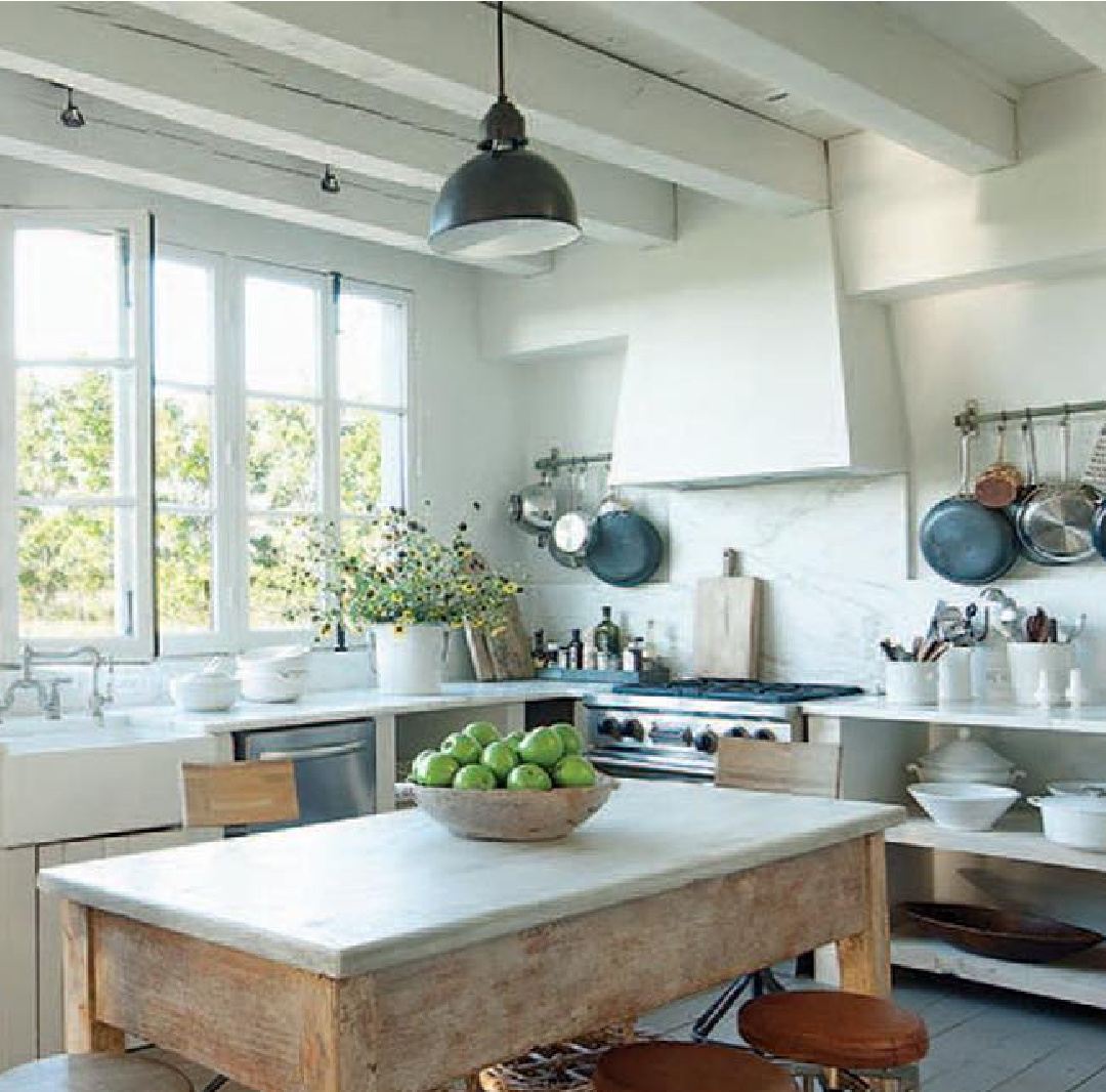 Modern French farmhouse kitchen in home near Round Top, TX, designed by Kirby Mears for Eleanor Cummings, interior designer.