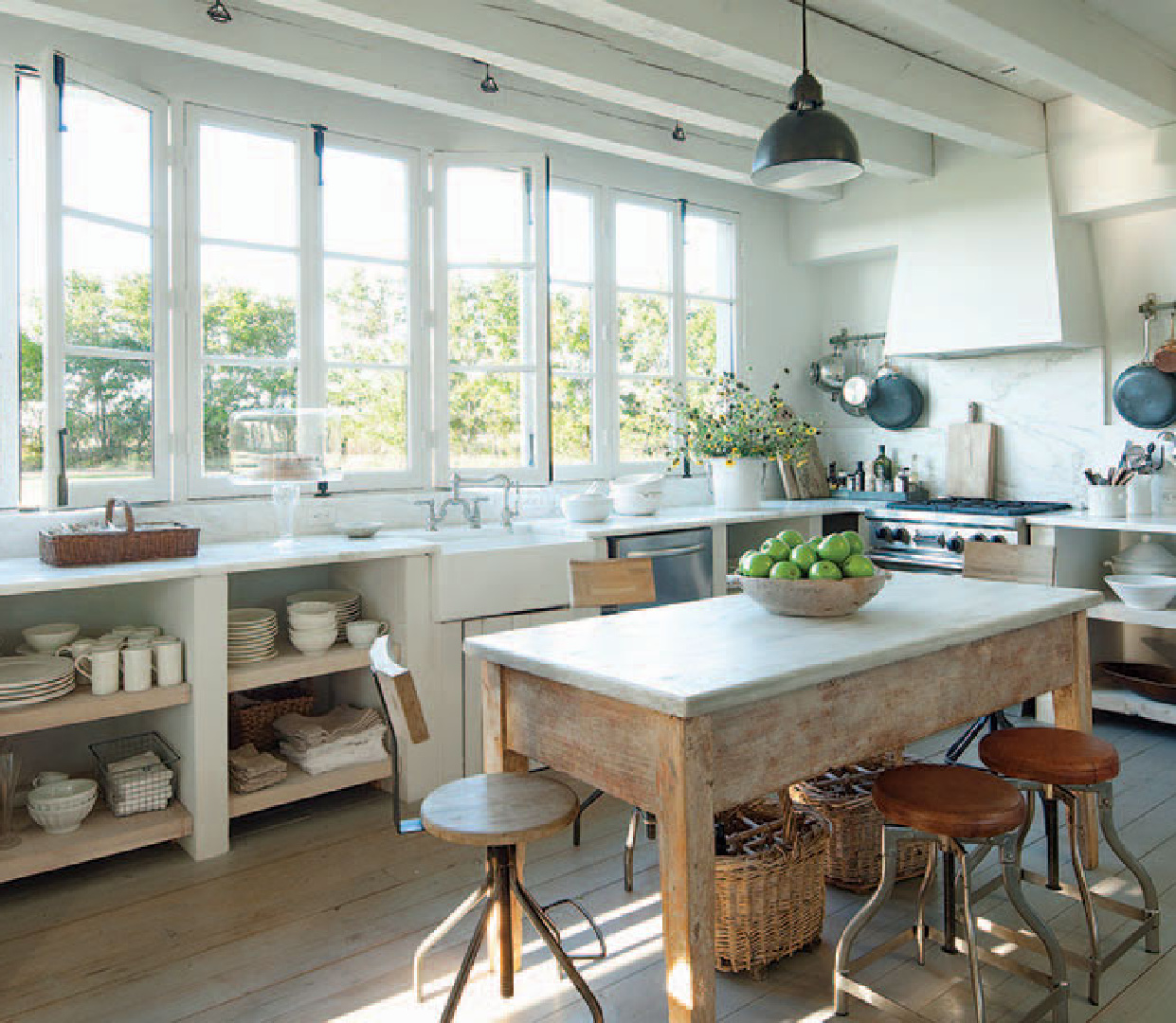 Modern French farmhouse kitchen in home near Round Top, TX, designed by Kirby Mears for Eleanor Cummings, interior designer.