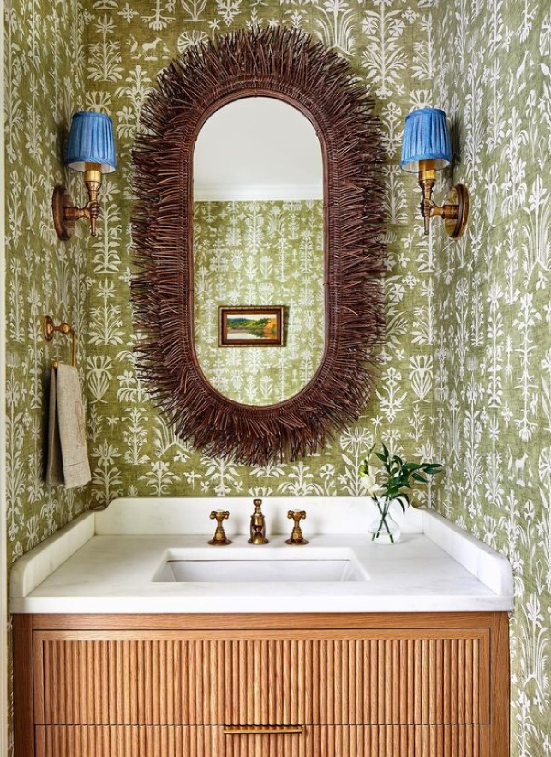 @ericaburnsinteriors - beautiful green wallpaper in a powder bath (photo: Stacy Zarin Goldberg).