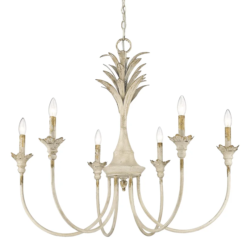 Distressed white 6 light French country white chandelier